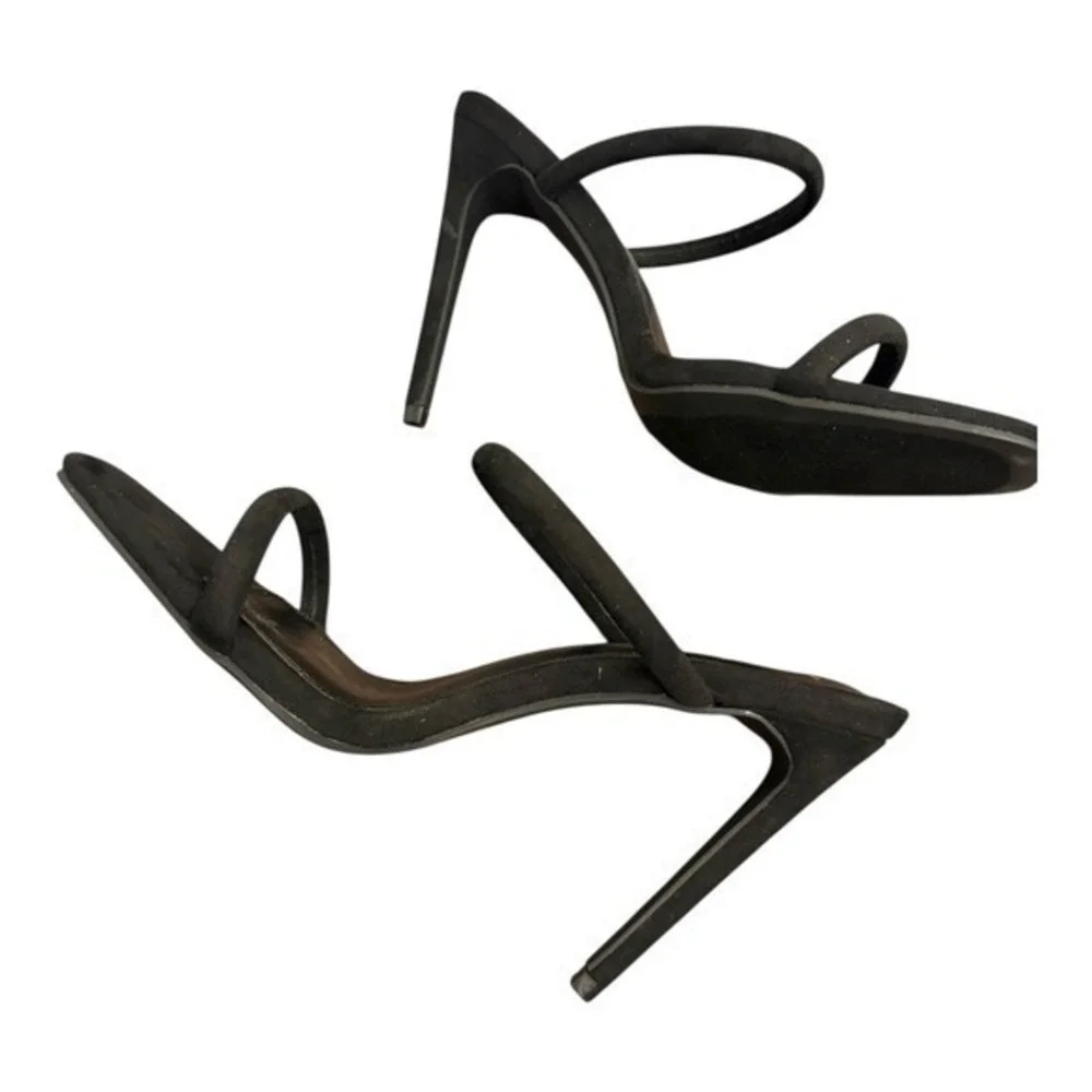 NIB Lulus Theyaa Black‎ Faux Suede Square Toe High Heel Sandals Size 7 - Picture 6 of 7